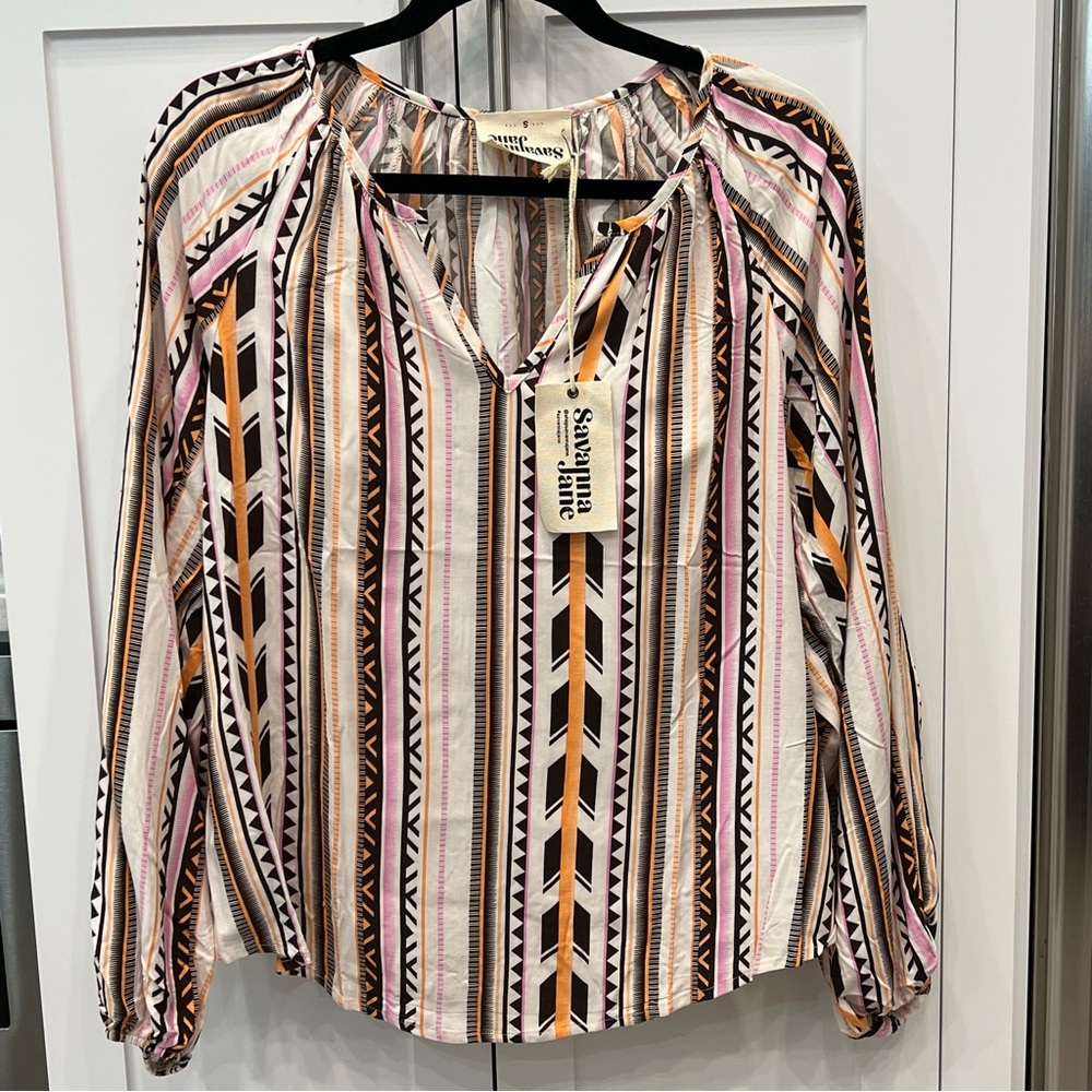 Savanna Jane V Neck Aztec Print Blouse Sz Small